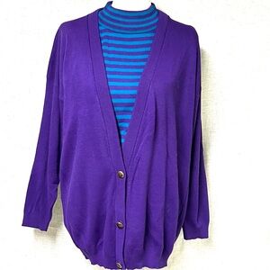 Vintage Purple Cardigan with Blue Striped Top